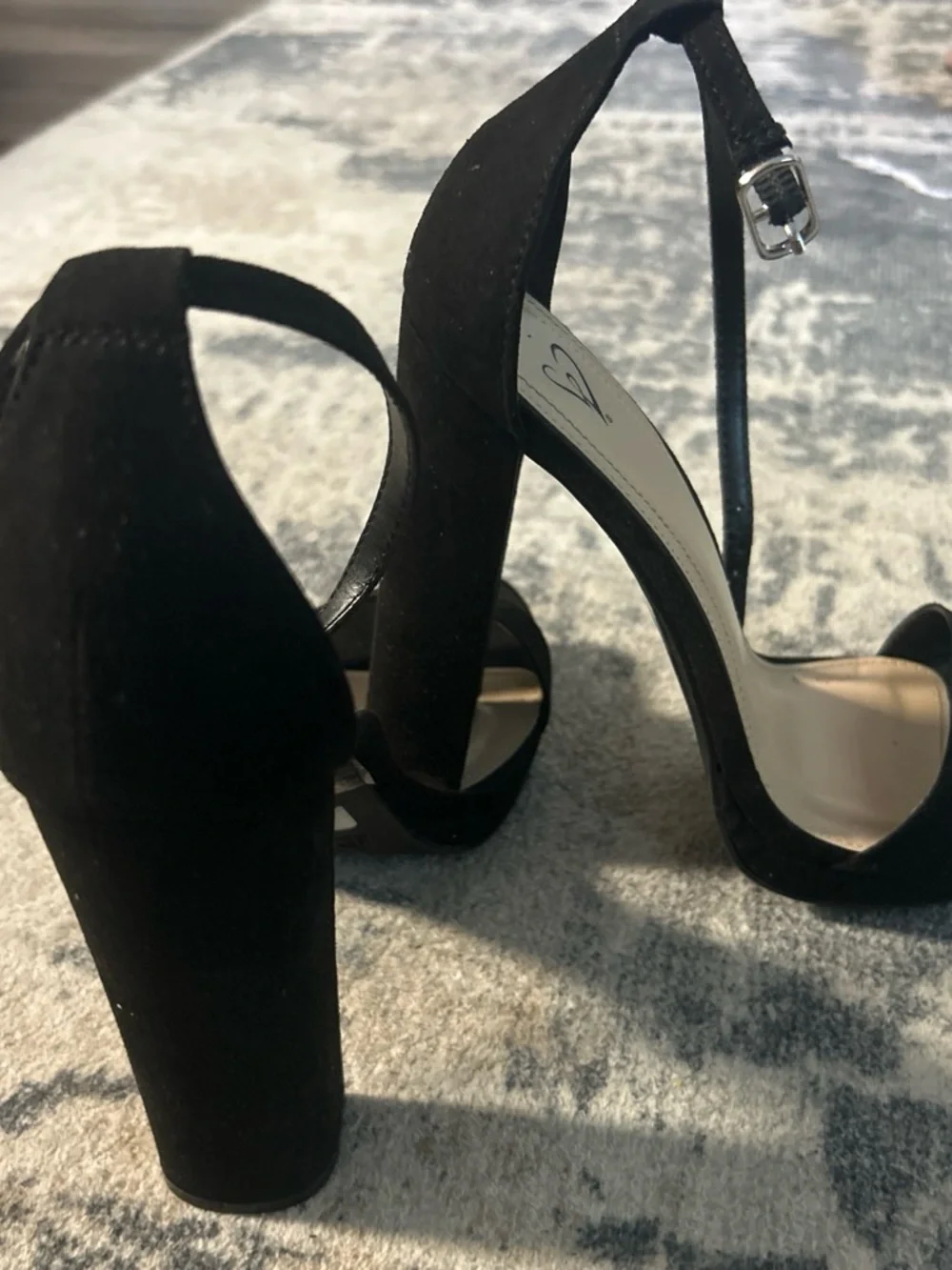 Windsor Black Suede Two-Strap Block Heel Sandals
